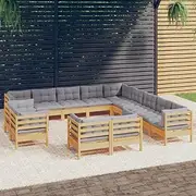 13 Piece Garden Lounge Set with Grey Cushions Solid Pinewood Patio Bar Sets