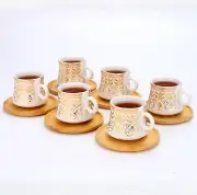 Turkish Porcelain Coffee Cup Set of 12, Cups and Saucers (3 Oz) Gold