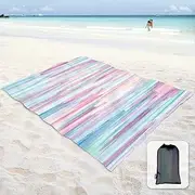 Sunlit Sand Proof Beach Blanket Sand Proof Mat with Corner Pockets and Mesh Bag 7' x 9' for Beach Party, Travel, Camping and Outdoor Music Festival, Watercolor Painting, Macaron Blue and Pink