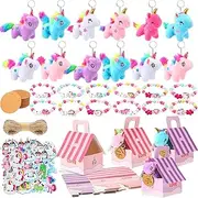 Remuuly 88 Pcs Unicorn Party Favor for Boys and Girls Includes Unicorn Stuffed Animals Plush Keychains Unicorn Gift Box House Unicorn Bracelet and Sticker for Unicorn Birthday Party Supplies