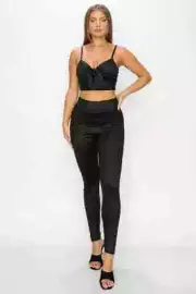 Women's Black Snake Print Top And Leggings Set (L)