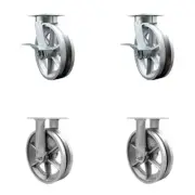 8 Inch KP V-Groove Semi Steel Caster Set with Ball Bearings 2 Brakes 2 Rigid