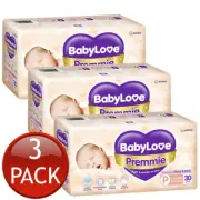 3 x Babylove Premmie Infant Nappies 1.5-3Kg Unisex Baby Soft Nappy Pads 30 Pack
