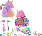 Polly Pocket HMX18 Mini Toy, Rainbow Unicorn Salon Styling Head and Casket Playset with 2 Small Dolls, + 25 Accessories and Movable Play Elements, Dolls Toy from 4 Years
