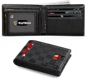 [RUNBOX] Wallet for Men Slim 11 Credit Card Holder Slots Leather RFID Blocking Small Thin Men's Wallet Bifold Minimalist Front Pocket Large Capacity Gift Box, carbon black& plaid, small, Minimalist