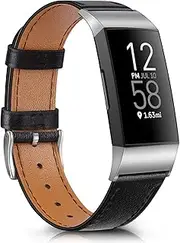 Vancle Compatible with Fitbit Charge 4 Wristband / Fitbit Charge 3 Wristband, Soft Leather Replacement Strap for Fitbit Charge 4 / Fitbit Charge 3 Women Men