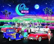 Bits and Pieces - 300 Piece Jigsaw Puzzle for Adults 18" x 24" - Blue Moon Drive in - 300 pc 50's Diner Movie Theater Car Jigsaw by Artist Chris Dobrowolski