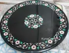 Round Marble Office Sofa Table Top Semi Precious Stone Inlay Work Coffee Table