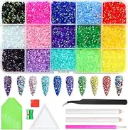 ZYNERY 18000pcs Flatback Rhinestones, 15 Mixed Color Jelly Rhinestones Round Shape Crystals for Crafts Nail Face Art Shoes Diamond Painting with Storage Box/Tweezers/Drill Pen (3mm)