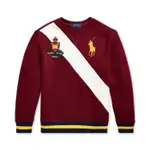 【POLO RALPH LAUREN】大男童 酒紅色圓領繡大金馬徽章圖騰長袖刷毛T恤 大學T