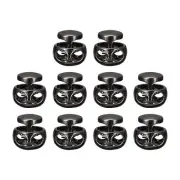 10pcs Double Hole Spring Elastic Drawstring Rope Cord Lock, Black