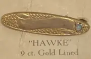 Vtg HAWKE 9ct Yellow Gold Lined Baby Name Christening Brooch/Pin Small Opal Set