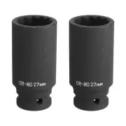 2Pcs 12-Point Deep Impact Socket 1/2 Inch Drive 27mm Chrome Molybdenum Steel