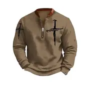 Men's Sweatshirt Quarter Zip Sweatshirt White Brown Light Grey Half Zip Color Block Cross Half Zip Print Sports Outdoor Daily Holiday Polyester Vintage Street