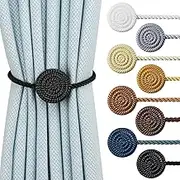 Hangtty Magnetic Curtain Tie Backs 6 Pack Rope Curtain Tiebacks Decorative Curtain Holders for Drapes Window Treatment Holdbacks Home Outdoor Curtain Tiebacks, Black