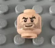 LEGO Light Flesh Nougat Minifig Head, Heavy Beard Stubble, Smirk, Black Eyebrows