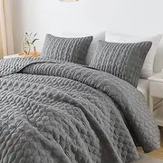 WDCOZY Dark Grey Quilt Queen Size Bedding Sets with Pillow Shams, Lightweight Soft Bedspread Coverlet, Quilted Blanket Thin Comforter Bed Cover, All Season Spring Summer, 3 Pieces, 90x90 inches