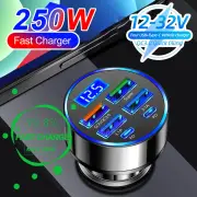 250W PD Car Charger QC3.0 Fast Charge with Digital Display Plug Car Charger Socket Flash Charge Digital Display Car Char