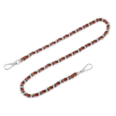 Purse Strap, 24" Leather for Shoulder Strap (Dark Brown, Silver)