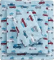 Sleep Philosophy True North Cozy Flannel Warm 100% Cotton Sheet - Novelty Print Animals Stars Cute Ultra Soft Cold Weather Bedding Set, Full, Blue Cars, 4 Piece