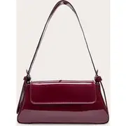 Burgundy Patent Trapeze Shoulder Bag, Burgundy