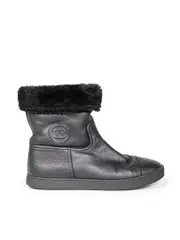 Black Leather Shearling Lined CC Boots