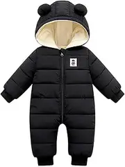 [LSERVER] Newborn Romper Baby with Hood Fleecever Thick Boys Snowsuit Girls Warm Down Jumpsuit Kids Cute Winter Suits, Black, 73, black, 73