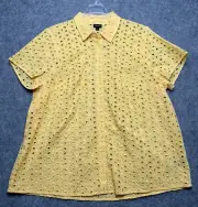 Torrid Shirt Womens 1X Yellow Eyelet Boho Beachy Coastal Topper Airy Comfort Fun