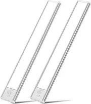 3-Tone Eye-Care Cabinet Light | 80 LED Motion Sensor & Magnetic Mount | USB-C Rechargeable 3 Modes | IP44 Waterproof for Kitchen/Stairs/Basement Lighting (2-Pack-Silver, 30 CM)