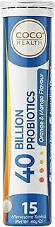 Coco Earth 40 Billion Probiotics Orange and Mango Effervescent 15 Tablets