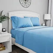 Lavish Home, Blue Brushed Microfiber Set-4 Piece Bed Linens-Fitted & Flat Sheets, Plus 2 Pillowcases-Wrinkle, Stain & Fade Resistant Double