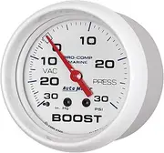 AutoMeter Auto Meter 200775 Gauge, Vac/Boost, 2 5/8", 30Inhg-30Psi, Mechanical, Marine White