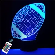 Rugby LED Night Light - 16 Colors, Remote Control, 3D Illusion Lamp for Kids