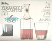 Libbey 6 Piece Glass Whiskey & Decanter Set New In Box