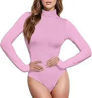 [Caihoyu] Solid Color Pure Hot Pink Plain long sleeve Going Out Tops for Women Neck Leotard Women Going Out Tops for Women Mock Turtle Neck, Color 3, Large