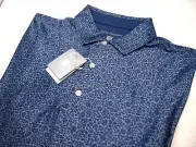 Hickey Freeman Performance Fabric Floral Pattern Golf Shirt NWT L $94 Navy Blue