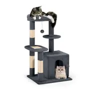 Petzly Cat Tree Tower Scratching Post Scratcher Condo Bed House 85cm Dark Grey