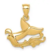 14k Yellow Gold Whale Tail & Wave Pendant
