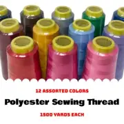 Polyester Thread 12pk Assorted Set Sewing Threads Spools Sewing 1500 Yards Each