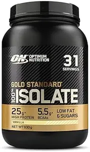 Optimum Nutrition ON Gold Standard 100% Isolate Whey Protein, High Protein Powder with Naturally Occurring BCAAs and Glutamine for Muscle Growth and Support, Vanilla, 31 Servings, 930 g