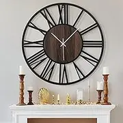 HAITANG Large Wall Clocks for Living Room,20'' Silent,Non Ticking,Battery Operated Big Retro Modern Wood Wall Clock for Bedroom,Dinning Room,Farmhouse,Home Clock Wall Decor (50cm,Black Roman Number)