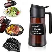 FOASPER 2 In 1 Olive Sprayer Dispenser for Cooking Kitchen, 16oz / 470ml Glass Oil Sprayer Bottle Spray and Pour, Air Fryer, Salad, BBQ, Upgraded Light Blocking Brown