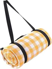 AUTENS 2m x 2m Extra Large Picnic Blanket Use as Outdoor Play Mat, 3-Layer Indoor Couch Throw for Warmth, Family Size, Camping Beach Waterproof Cashmere Rug (Yellow)