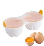 Egg Boiler for Microwave, 2-Cavity Breakfast Cooker, Nonstick Poached Egg Maker, Heat-Resistant Lid, Convenient Kitchen Gadget, Ideal for Quick Poaching in Microwave, (192g)