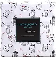 Cynthia Rowley Valentines Cats with Hearts Sheet Set - Queen Size (Easy Care Microfiber)