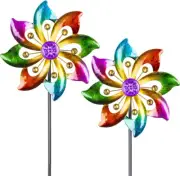 2 Packs Outdoor Metal Wind Spinner Colorful Pinwheels Yard & Garden Kinetic