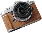 [Iborrys] Camera Specialized Genuine Leather Half Case for Nikon Z fc - Top Layer Cowhide Body + Metal Base Plate + Hand Shank 3-in-1 Design (Retro Brown)