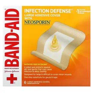 [iHerb] Band Aid Adhesive Bandages, Infection Defense with Neosporin, Large, 6 Adhesive Covers