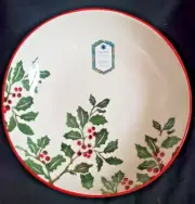 Nwt Handmade Papart Christmas Serving Bowl Mistletoe Holly & Berries Turkey