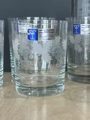 Grapes Leaves Whiskey Glasses 3.5" CRYSTAL CLEAR INDUSTRIES Cut Blown Glass BOX